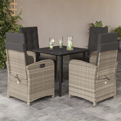 vidaXL - 5-delige - Tuinset - met - kussens - poly - rattan - lichtgrijs