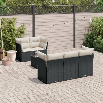 vidaXL - 6-delige - Loungeset - met - kussens - poly - rattan - zwart