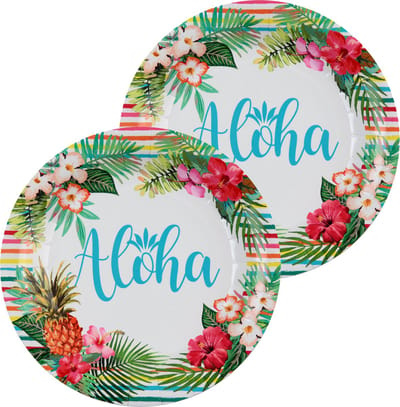 Santex Aloha feest wegwerpbordjes - 20x stuks - 23 cm - Hawaii/tropical themafeest