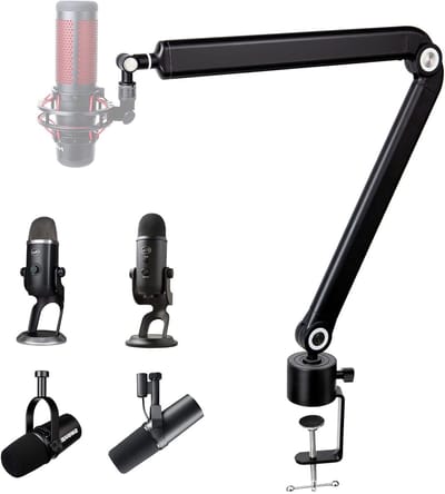 Verstelbare Microfoonstandaard met 360° Rotatie - Geschikt voor Blue Yeti, Shure MV7 en HyperX QuadCast, Stabiele Metalen Boomarm voor Professionele Opnames