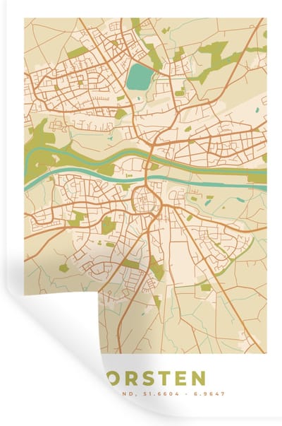 Muurstickers - Sticker Folie - Dorsten - Plattegrond - Kaart - Stadskaart - Vintage - 20x30 cm - Plakfolie - Muurstickers Kinderkamer - Zelfklevend Behang - Zelfklevend behangpapier - Stickerfolie