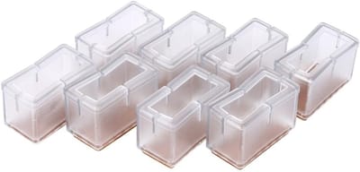 Famanu – 8pcs Stoelpoten met vilt - rechthoekige stoelbeenbeschermers - stoelcaps - Beschermende petten voor stoelpoten - stille - stoelpoot vloerbeschermers - 44 x 24 x 28 mm - Transparant