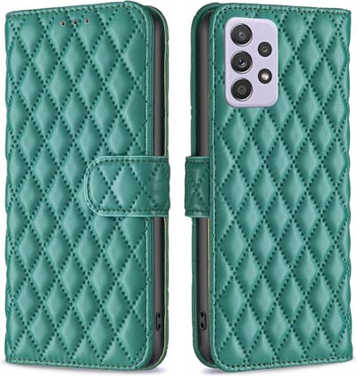 BINFEN Hoesje - Geschikt voor Samsung Galaxy A52 / A52s Hoesje - BINFEN Rhombus Book Case - Groen