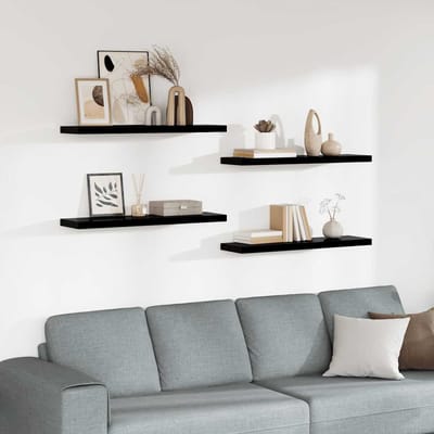 vidaXL - Wandschappen - zwevend - 4 - st - 90x23,5x3,8 - cm - MDF - hoogglans - zwart