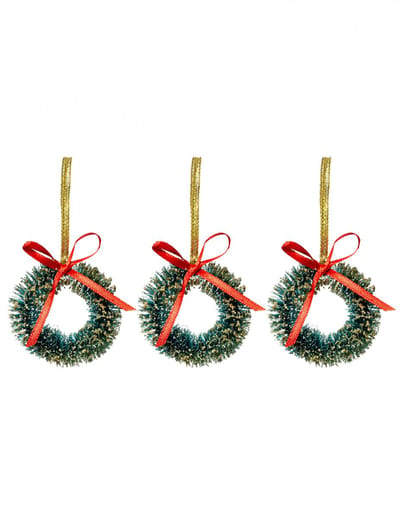 JJA - 3 dennenkrans hangers 5 cm met rode strik