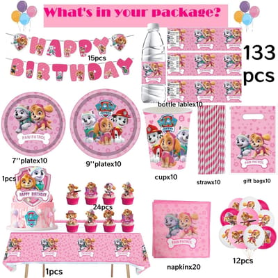 Roze Paw Patrol Verjaardagsfeest Decoratie Skye Wegwerp Servies Tafelkleed Bord Folie Ballonnen Babyborrel Meisjes Feestartikelen