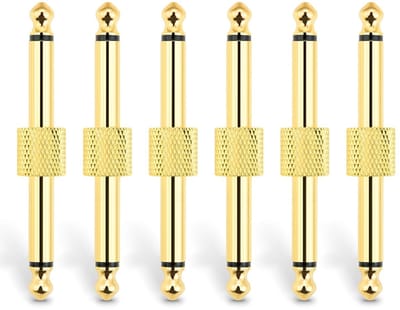 Set van 6 connectors voor gitaarpedalen, 6.35mm jack, vergulde male-male, rechte uitvoering voor optimale geluidskwaliteit en duurzaamheid