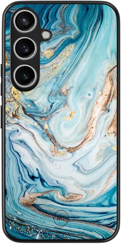 Hoesje geschikt voor Samsung Galaxy A55 - Marmer blauw goud - TPU Hard Case Backcover - Blauw - Mooie Telefoonhoesjes