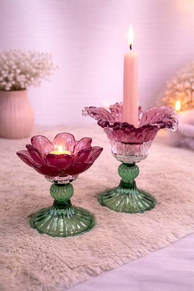 Kaarshouders set ‘Bloom’ – Sfeervolle bloemenpracht in glas | Viva Femme | 2-delige set | Kaarsen | Kandelaar | Waxinelichthouder | Decoratie | Cadeau | Wonen | Lente | Moederdag