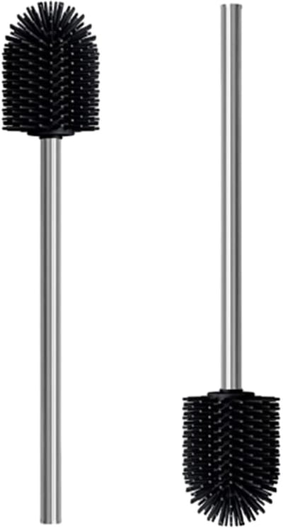 Dailygoods- Toiletborstel 2 stuks - Zachte Borstels - Lange Handgreep - Roestvrij Staal - Duurzaam TPR-Materiaal - Makkelijk Schoon te Maken - Wc-borstel
