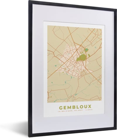Fotolijst incl. Poster - Kaart - Plattegrond - België - Stadskaart - Gembloux - 30x40 cm - Posterlijst