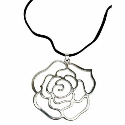 Pioenroos ketting zwart koord 45 cm- Charme Bijoux