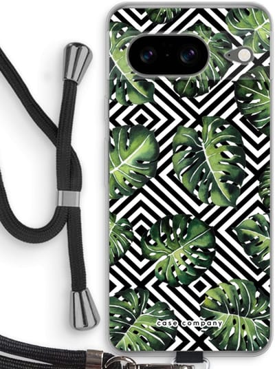 Case Company® - Hoesje met koord geschikt voor Google Pixel 8 hoesje met Koord - Geometrische jungle - Telefoonhoesje met Zwart Koord - Bescherming aan alle Kanten en Over de Schermrand