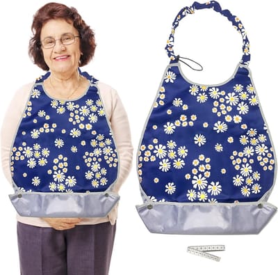 Waterdichte Slabbetjes voor Volwassenen, Wasbaar met Verstelbare Hals en Kruimelvanger, Herbruikbare Kledingbeschermers voor Eten, Donkerblauw, Set van Eén