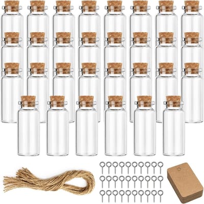 SnelShoppen - 30 Mini Glazen Flessen 10 ml met Kurk - Perfect voor Decoratie, Feestjes, DIY Projecten, Hobbymateriaal - Transparant, Klein en Handig