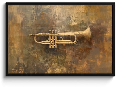 Poster in lijst - Fotolijst 90x60 cm - Posters - Trompet - Geel - Muzikaal - Posterlijst zwart - Decoratie - Wanddecoratie woonkamer - Muurdecoratie slaapkamer