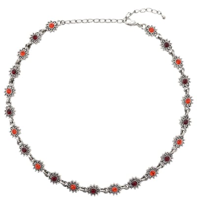 Behave - Zilverkleur ketting met rode bloemen - Vintage elegantie