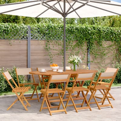 vidaXL - Opklapbare - stoelen, - 8 - stuks, - beige - stof - en - massief - hout.