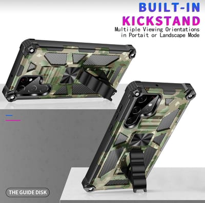 Hoesje Geschikt Voor Samsung Galaxy S22 Ultra hoesje rugged extreme backcover met ring houder Camouflage - Groen