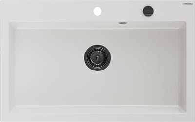 Mexen Elix granieten spoelbak met 1 bak 800 x 500 , wit, zwarte sifon - 6527801005-20-B