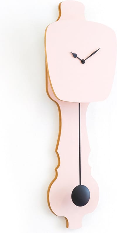 KLOQ - Wandklok met Pendule - Batterijen Inbegrepen - Wanddecoratie - Quartz Beweging - Niet-Tikkend Batterij Aangedreven - Perzik Pastel en Diep Zwart - Small