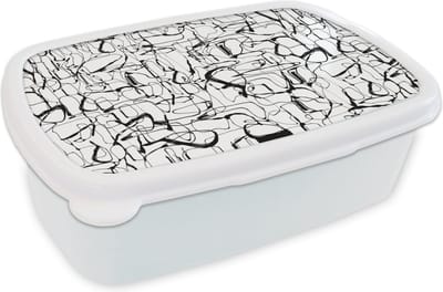 Broodtrommel Wit - Lunchbox - Brooddoos - Line Art - Abstract - Patronen - Zwart Wit - 18x12x6 cm - Volwassenen