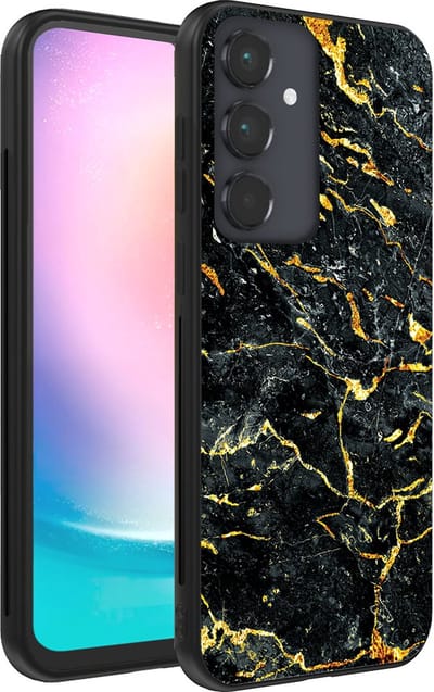Smartphonica Telefoonhoesje voor Samsung Galaxy A24 4G met marmer opdruk - TPU backcover case marble design - Goud Zwart geschikt voor Samsung Galaxy A24 4G