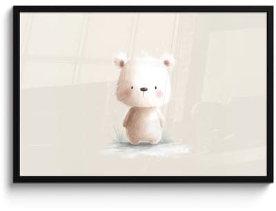 Poster in lijst - Fotolijst 90x60 cm - Posters - Beertje - Sneeuwvlokje - Wit - Pluizig - Posterlijst zwart - Decoratie - Wanddecoratie woonkamer - Muurdecoratie slaapkamer