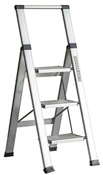 Plat Aluminium Huishoudladder met 3 Treden - Geschikt voor Binnen en Buiten