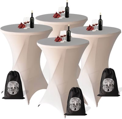 Statafelrok Champagne / Beige x 4 – ∅80-85 x 110 cm met Opbergtas – Statafelhoes Stretch Stof – Kras- en Vouwvrije Statafel Rok Extra Dik – Sta Tafelrok 4 Stuks – Statafelhoezen Voor Horeca, Evenementen, Feest, Bruiloft en Partijen