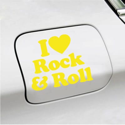 Bumpersticker - I Love Rock & Roll - 10,3 X 12,6 - Geel
