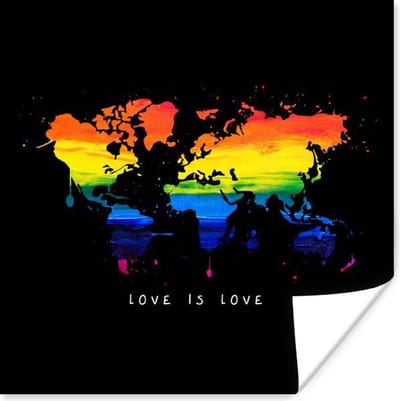 Poster 75x75 cm - Wereldkaart - Pride - Love - Posters - Kamer decoratie - Wanddecoratie woonkamer - Muurdecoratie slaapkamer