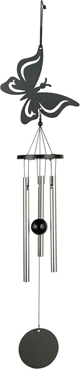 Windgong - Outdoor - Windmobiel - Windorgel - Vlinder - 35cm - Staal - Zwart - Zilver