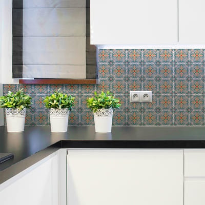Zelfklevende tegelmuurstickers voor keuken en badkamer - 60 cementtegelstickers, Azulejos Dorena - 60 stickers, 15x15cm