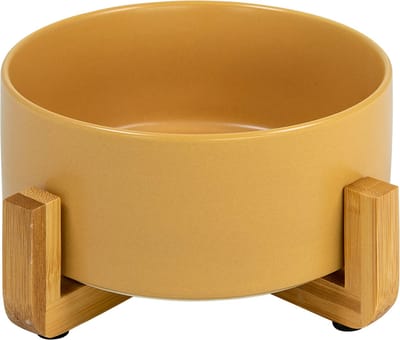 Animal Boulevard Ab65027 - Voer- En Drinkbakken - Hond - Ab Keramische Voerbak Met Bamboe Standaard Beige-400ml - Maat: 400ml - 205914