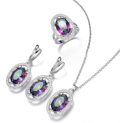 Europese en Amerikaanse Sieradenset Ketting Oorbel Kleurrijke Schat Driedelige Set Ingelegd met Edelstenen Modieuze Sieraden size 7 ring set white