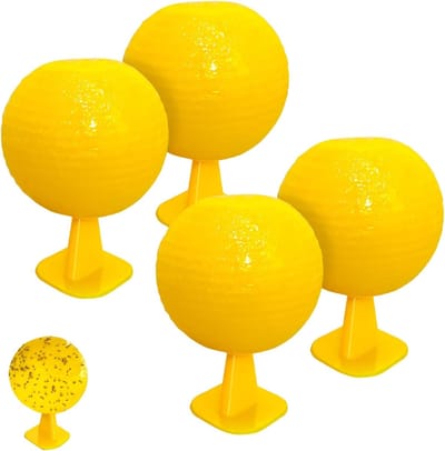 Dailygoods - Fruitvliegenval, 4 stuks, kleverige vliegenval, hangende vliegenval, voor bloempotten, balkon, binnenplaats, boomgaarden, keuken, badkamer, geel