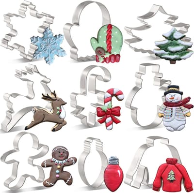 Kerstuitsteekvormen Set Groot - o.a. Sneeuwpop, Kerstboom, Rendier & Koekemannetje - Metaal Uitstekers - Kerst Koekjes bakken
