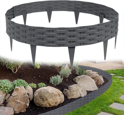 Gazonrand Kunststof - Bloembedranding Palissade - Tuin Afscheiding - Rotan Stijl Flexibel - 10m 20 Elementen - Antraciet