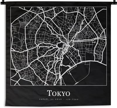 Wandkleed - Wanddoek - Kaart - Tokio - Stadskaart - Plattegrond - Tokyo - 180x180 cm - Wandtapijt