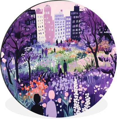 WallCircle - Wandcirkel - Muurcirkel - Park - Bomen - Bloemen - Gebouwen - Aluminium - Dibond - 30x30 cm - Binnen en Buiten