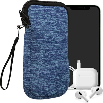 kwmobile telefoontasje universeel geschikt voor XXL - 7" smartphones - 17,7 x 8,5 cm - Hoesje met rits en polslusje -In zeeblauw / lichtblauw -
