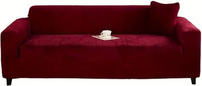 Livano Bankhoes - Bankbeschermer - Stretch - Sofa Cover - Pluche - Bordeauxrood - Enkel