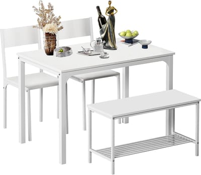 Eettafel en Stoel Set voor 4 Personen - Tafel, 2 Stoelen en Bank voor Keuken en Eetkamer