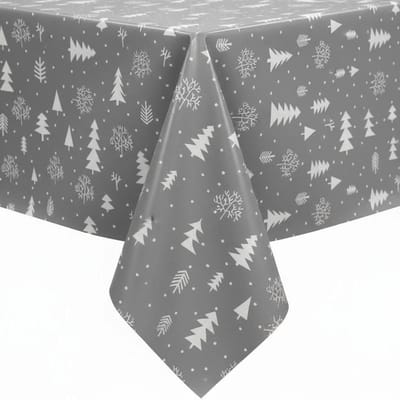 Protecttable - Kerst Tafelzeil Kerstboom Grijs 140x50cm - Tafelkleed Afwasbaar - Kunststof