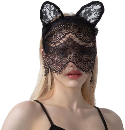 Dailygoods- Gezichtsmasker Kanten - Volledig Gezichtsmasker - Hoofdband - Zwarte Sluier - Maskerade - Kostuumfeestoutfit