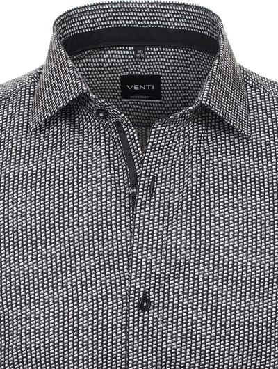 Antraciet Venti Overhemd Kent Boord Met Motief Modern Fit - XXL