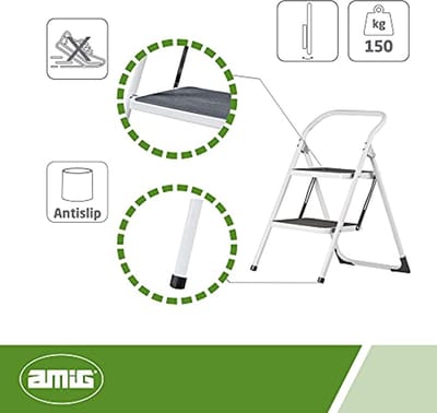 Vouwladder 2 Treden - Klapkruk met Antislip Treden - Maximale Draagcapaciteit 150 kg - Ideaal voor Thuis en Werk