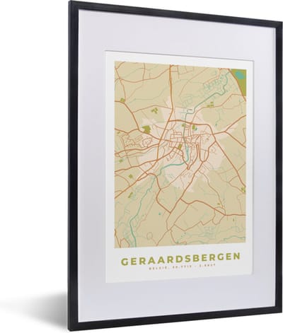 Fotolijst incl. Poster - Geraadsbergen - Stadskaart - Plattegrond - Kaart - Vintage - 30x40 cm - Posterlijst