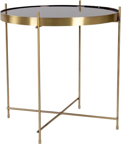Veo salontafel, hoektafel 48x48 cm messing look staal, glas.